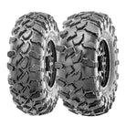 Pair of front Maxxis Carnage tire and rear Carnage tire beside each other for reference.