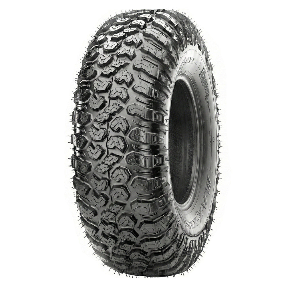 Angled view of the brand new Maxxis RAZR XTZ utv and sxs tire, featuring 8-ply nylon radial construction, advanced tread pattern a/t design, engineered to excel in hardpack and desert high speed terrain, initially available in 32x10.00R15, Part # TM00404900, offered with fast and free shipping from Ride or Die Tire.