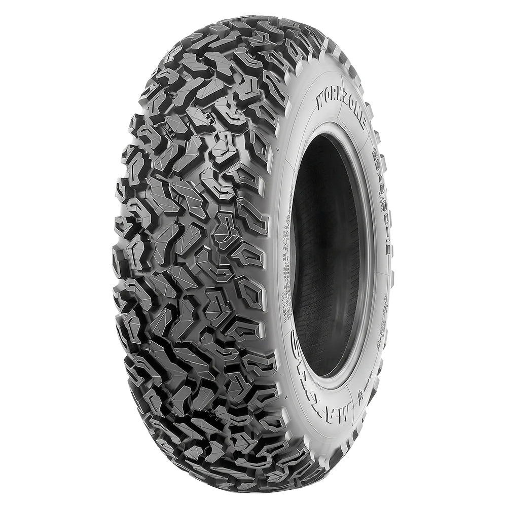 Angled view of the Maxxis Workzone 6-ply bias heavy duty ATV and UTV purpose built work front tire, offered with free shipping, designed for 12" and 14" diameter rims.