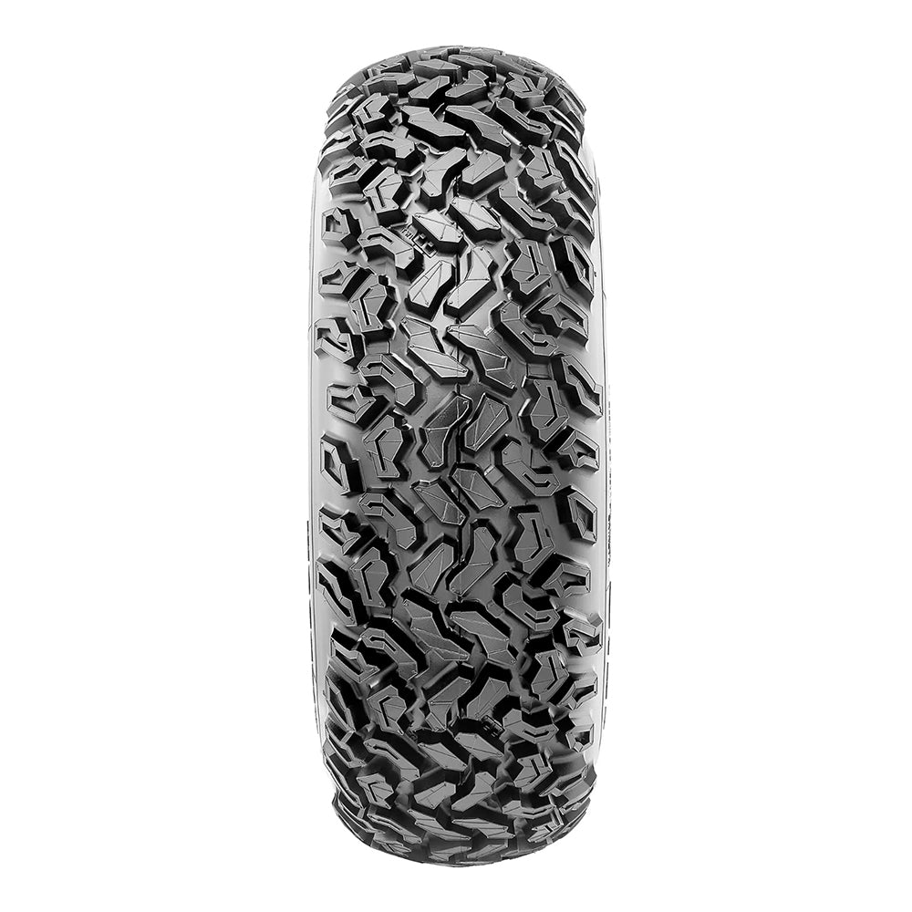 View of the industrial all-purpose work 6-ply bias front tire designed for UTVs and ATVs, model Maxxis Workzone, offered with free shipping by Ride or Die Tire.