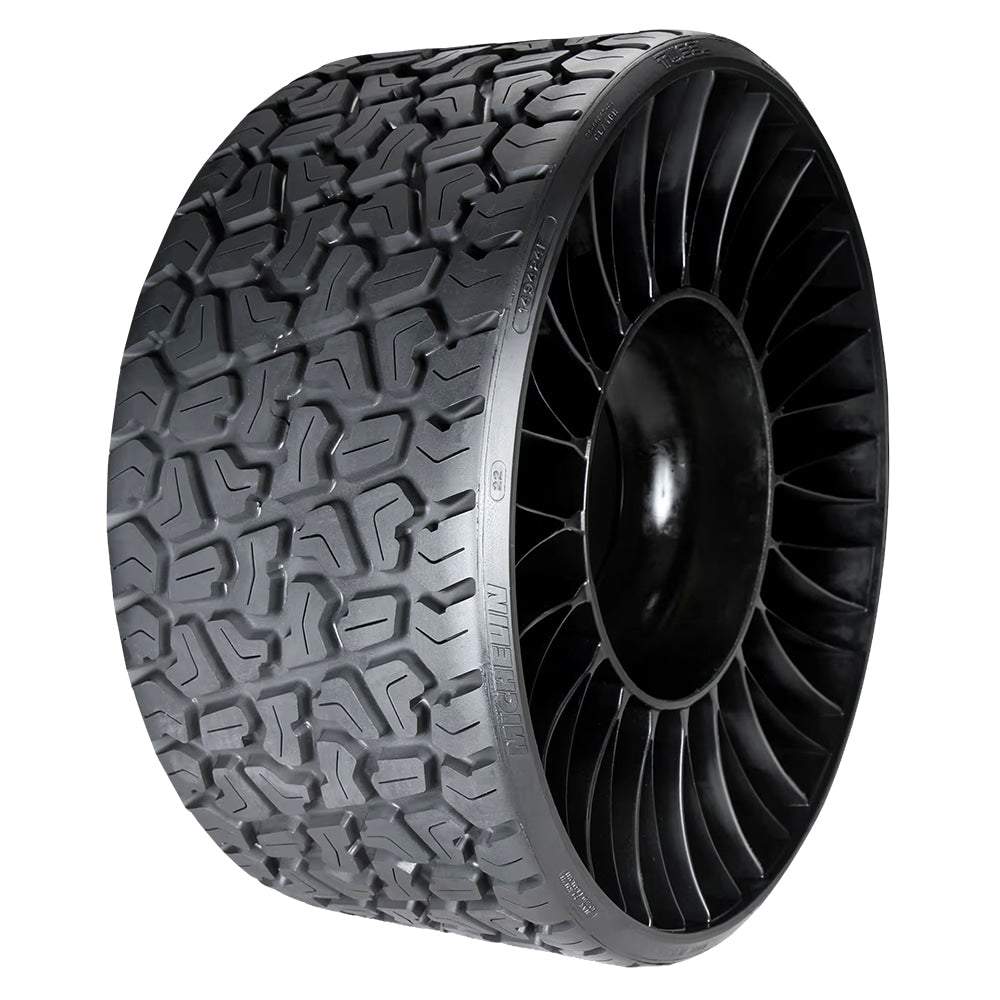 Angled view of the turf / all-terrain mower ZTR Tweel in 24" tall size for 4/4 bolt pattern, featuring extended service life and no flats, Part # 50357, Made in the USA, and offered with free shipping.