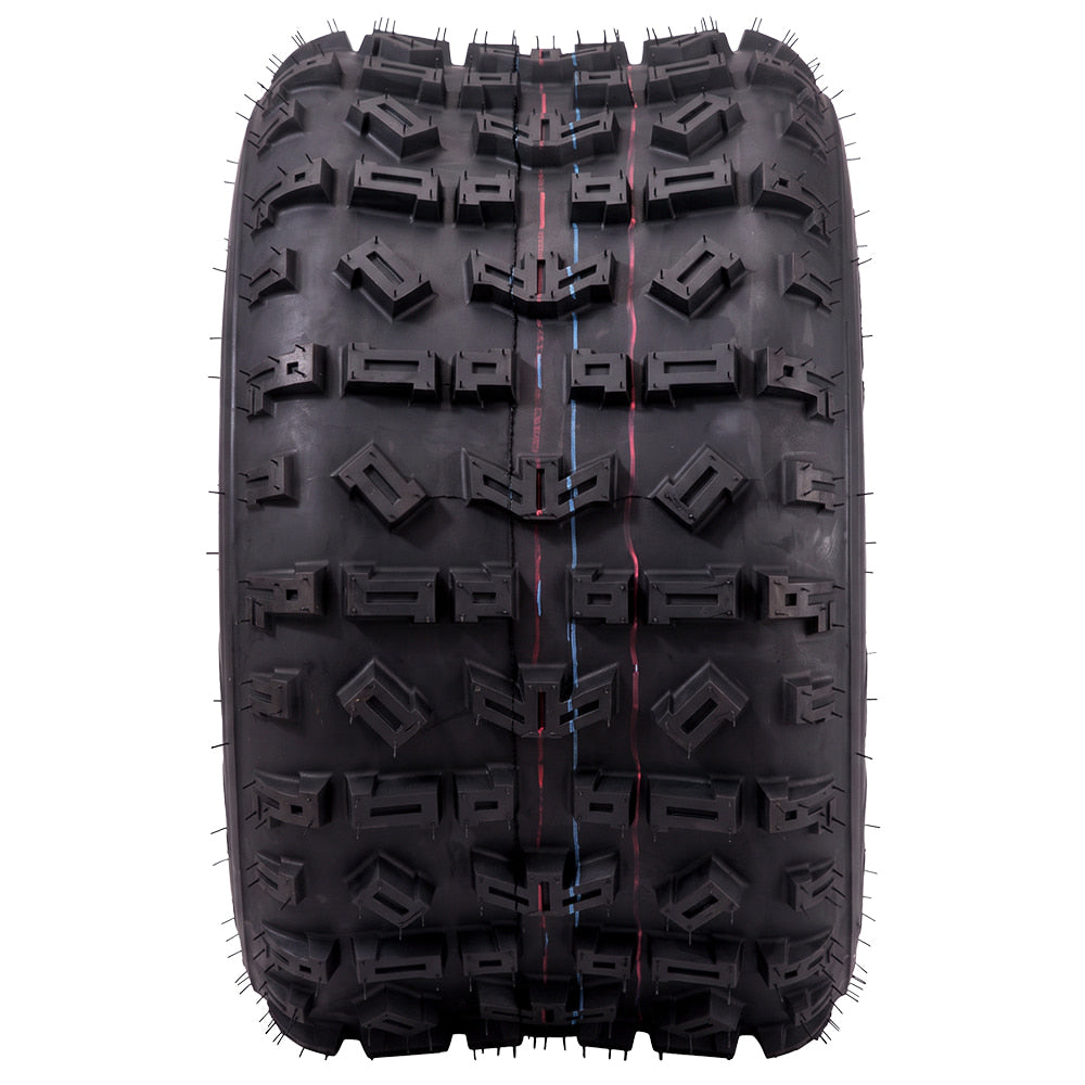 Full tread pattern view of the Moose Rattler rear ATV and Quad tire, showcasing the high traction directional lug design that excels in hard pack and intermediate with a soft compound rubber composition.