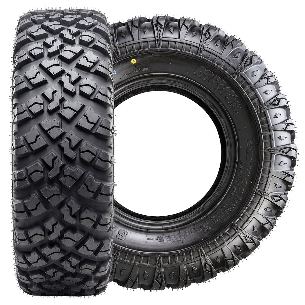 Main product photo of the MRT Savage hard surface and road all-terrain ATV and UTV tire in 25x8-12 and 25x10-12 sizes, featuring 6-ply nylon radial construction by Moto Race Tire, offered with fast and free shipping from Ride or Die Tire.