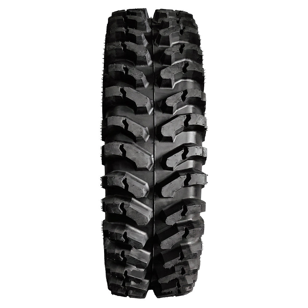 Full tread pattern view of the high performance MRT Whiskey Runner Mud and Swamp UTV radial 8-ply tire, featuring deep angled directional bar lugs and extreme wet mud traction, available in 35x10R15 size, built with strength and weight optimization.