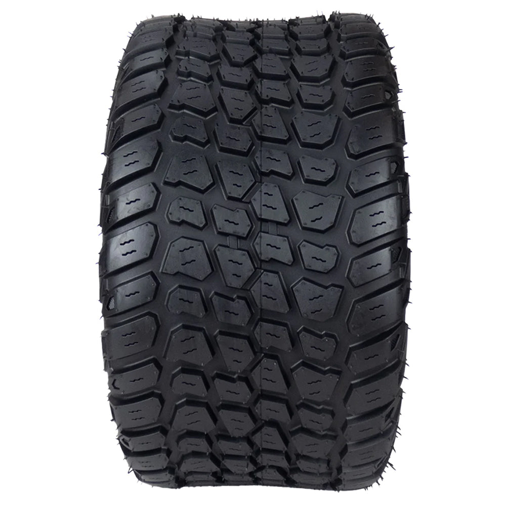 Tread pattern and lug design view of the OTR Grassmaster XT line of higher traction lawn, turf, ztr, stand up mower tire with 4-ply bias construction.