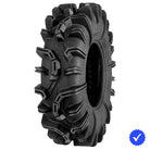 Angled view of the aggressive QBT673 mud and swamp tire from QuadBoss, featuring heavy duty 6-ply Bias nylon construction and deep widely spaced and angled paddle lugs and tread blocks for premium traction for swamp tire, offered with free shipping from Ride or Die Tire.