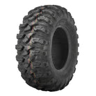 Angled view of the QBT446 off road NHS all-terrain UTV tire for sale, available in 12", 14", and 15" rim sizes, made with tough 8-ply radial construction and clamshell mold technology.