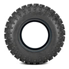 Sidewall view of the QBT446 UTV and SXS heavy duty 8-ply radial tire with wrap around shoulder lugs, available in sizes for 12", 14", and 15" wheels.