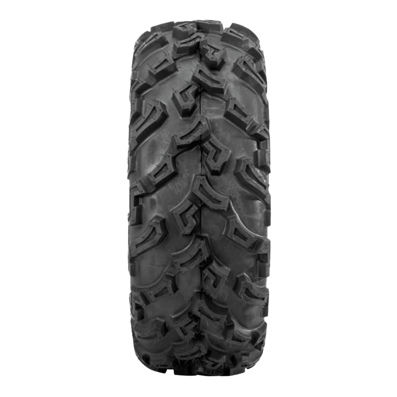 View of the unique angled directional tread pattern design of the QBT447 ATV 6-ply tire made by Quadboss.