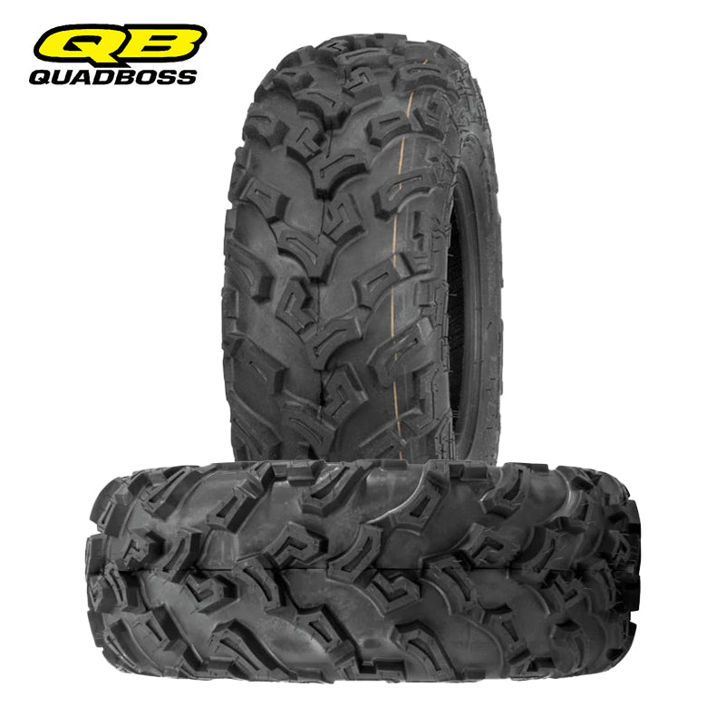 Front or rear 6-ply rugged Quadboss QBT447 directional all-terrain ATV and UTV tires for sale in 11", 12", and 14" wheel sizes, with free shipping, sold by Ride or Die Tire.