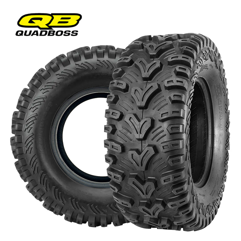 Main collection photo of the Quadboss QBT448 bias 6-ply UTV, ATV, and utility cart tire, available in 11", 12", and 14" diameter rim sizes.