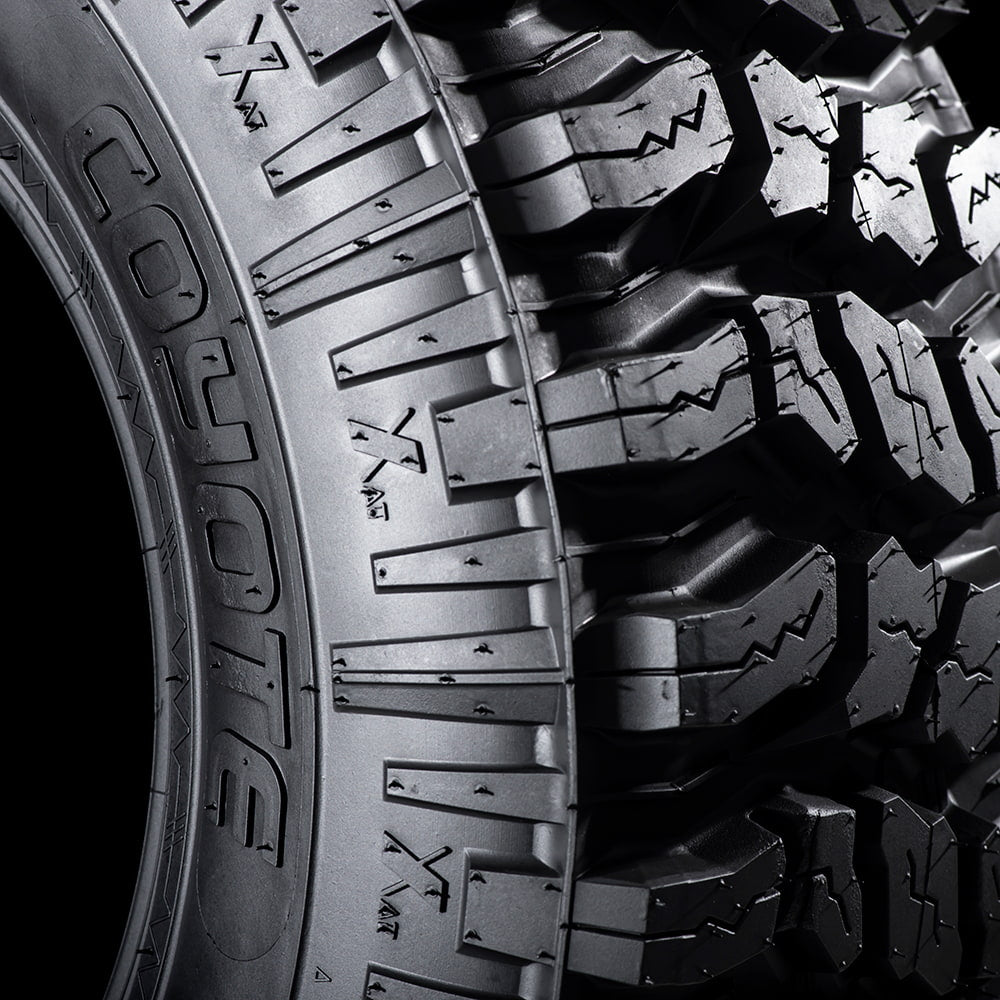 Close up detailed view of the shoulder, sidewall, and lug design on the popular and high value Sedona Coyote tire lineup designed for UTV, ATV, and SXS applications where affordability and performance meet.