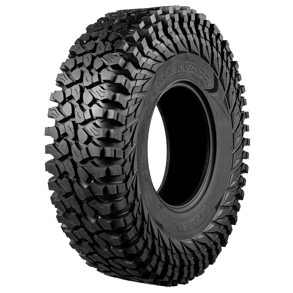 Angled view of the new Sedona Rock Gripr rock and all-terrain 8-ply radial tire, designed for high traction rocky applications, boasting a strong scalloped shoulder lug pattern similar to the Roxxzilla, and offering rugged Sedona durability, offered with fast and free shipping.
