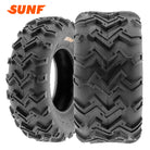 Main listing photo of the SunF A001 lineup of all-terrain 6-ply ATV, UTV, and Lawn tires, great for Zero Turns and small UTVs, featuring a high traction zig-zag tread pattern, strong construction, and available in 10" and 12" wheel sizes, all with free shipping from Ride or Die Tire.