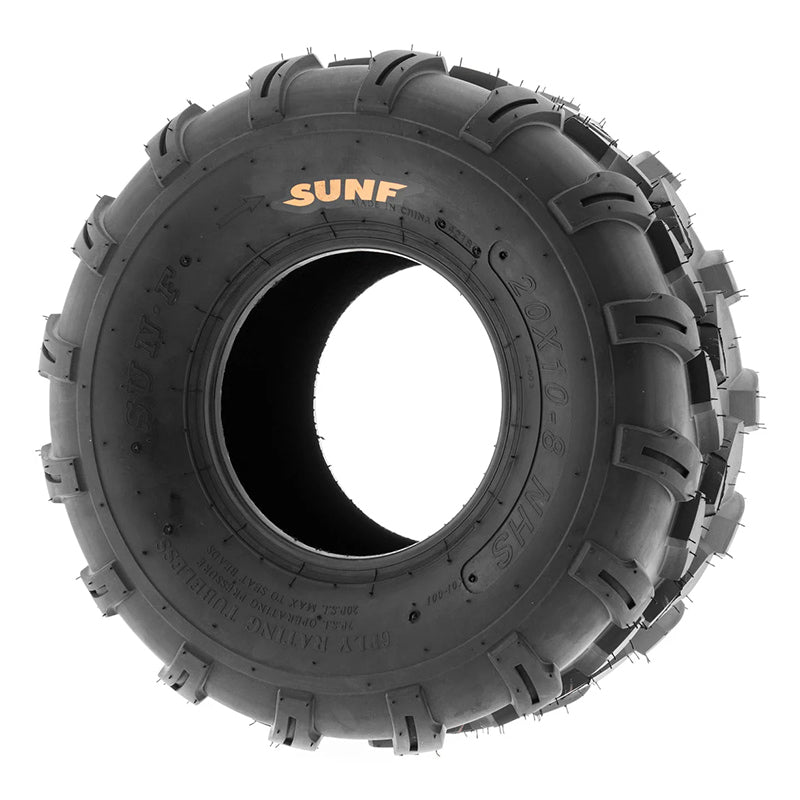 Slightly angled view of the affordable SunF A003 directional 6-ply mud and all-terrain ATV tire, sold individually or as a pair, with free shipping.