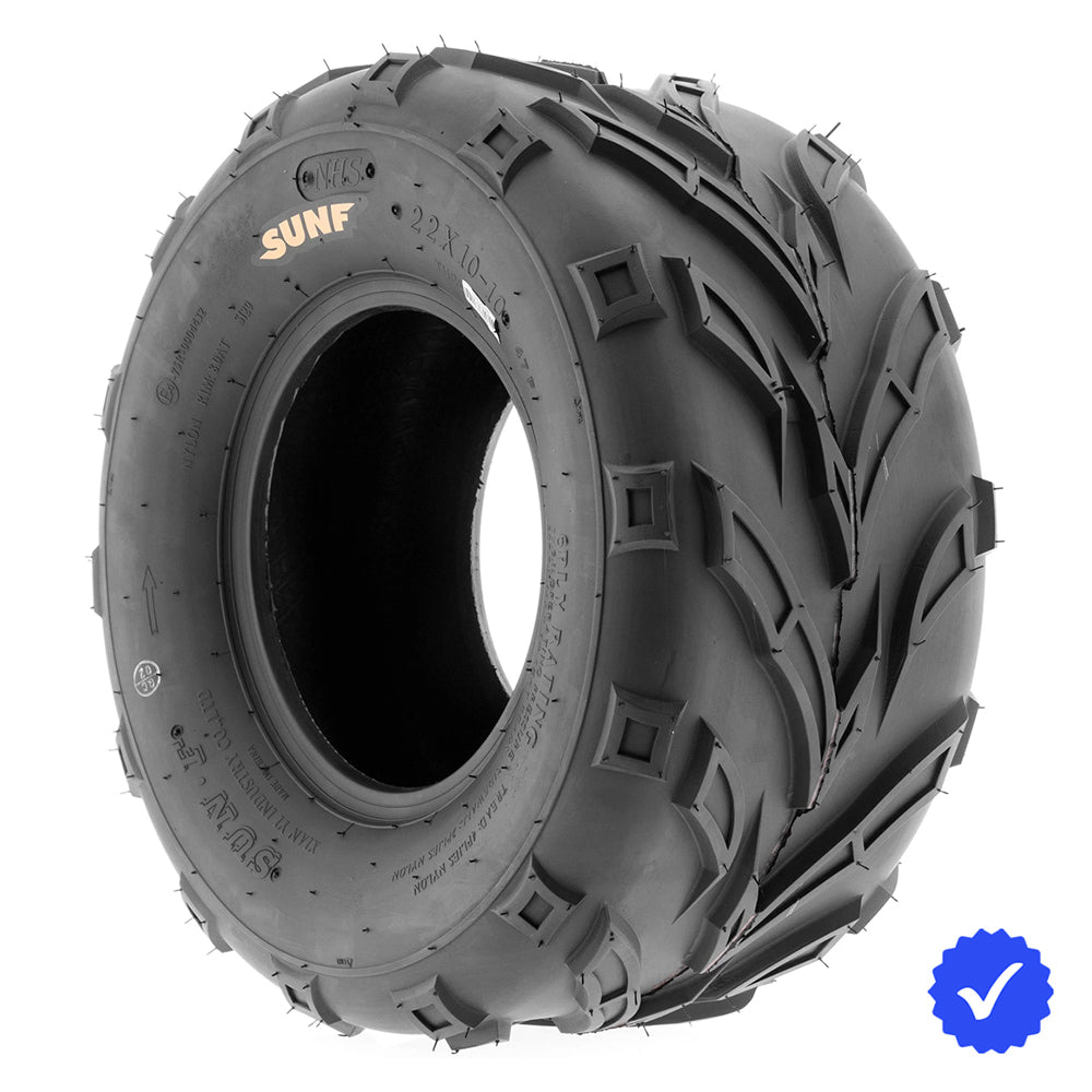 Individual / Single SunF A004 rear ATV tire available with free shipping, featuring 6-ply bias construction and angled all-terrain tread pattern, sold by Ride or Die Tire.