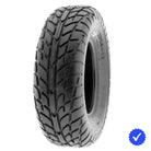 Angled view of a 25x8-12 SunF A021 street and road designed Quad and ATV front tire, sold individually or as a set of 2, offered with free shipping by authorized SunF dealer Ride or Die Tire.