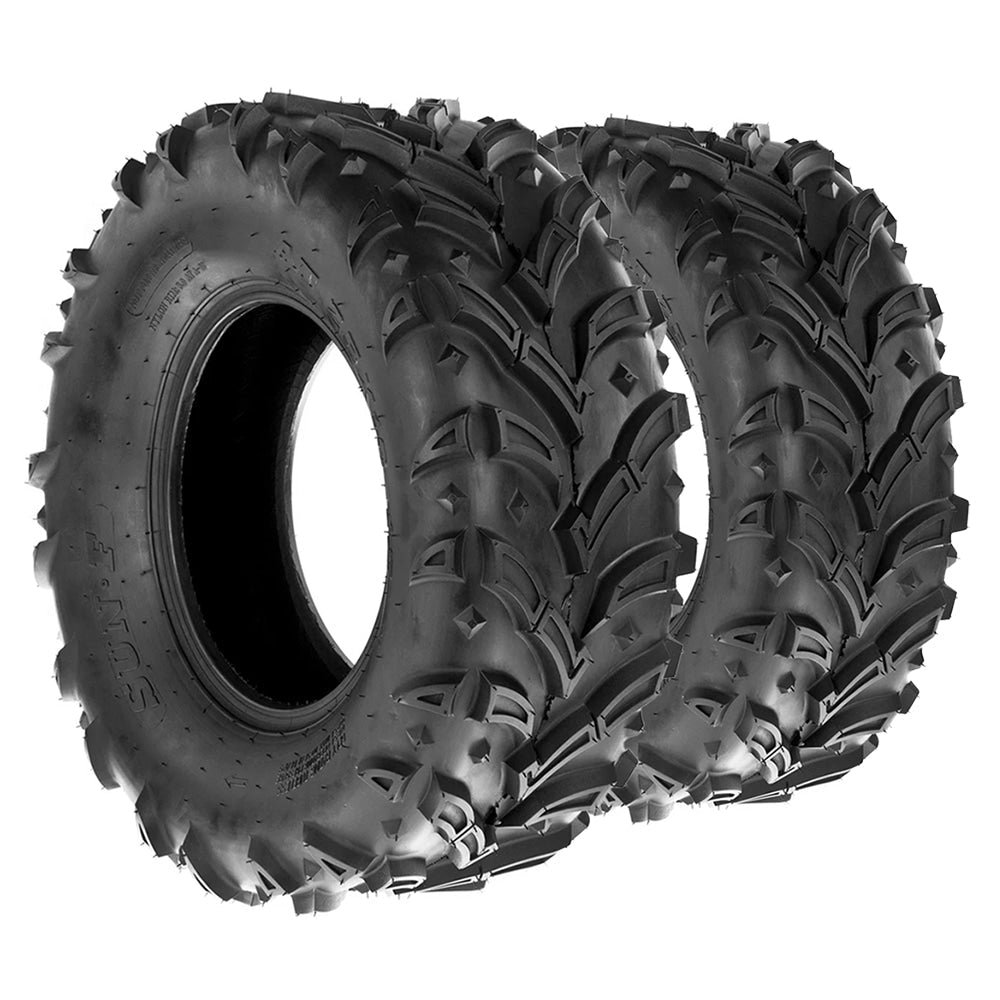 Pair / Set of 2 SunF A024-1 front atv and utv tires in 25x8-12 size, featuring directional mud all-terrain design and 6-ply bias rating, great price and offered with fast and free shipping.