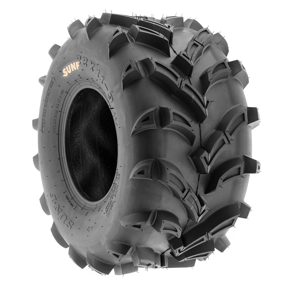 Individual / Single SunF A024 rear atv and utv tire in 25x10-12 and 22x11-9 size, featuring directional mud all-terrain design and 6-ply bias rating, great price and offered with fast and free shipping.