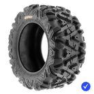 Side angle view of the SunF A033 Power1 ATV and UTV tire in 22x10-12 size, featuring NHS rating, 6-ply bias construction, and popular all-terrain cross hatch Bighorn-style tread design, ships for free from ROD.