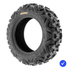 Side angle view of the SunF A033 Power1 ATV and UTV tire in 22x7-12 size, featuring NHS rating, 6-ply bias construction, and popular all-terrain cross hatch Bighorn-style tread design, ships for free.