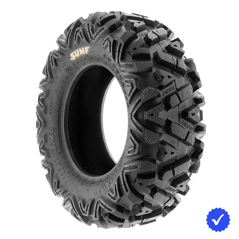SunF Power A033 6-ply Bias Construction ATV and UTV tire in super popular 25x8-12 size for front applications and usually paired with 25x10-12 rear tires, all offered with free shipping and available for purchase as single tire, set of 4, or in pairs.