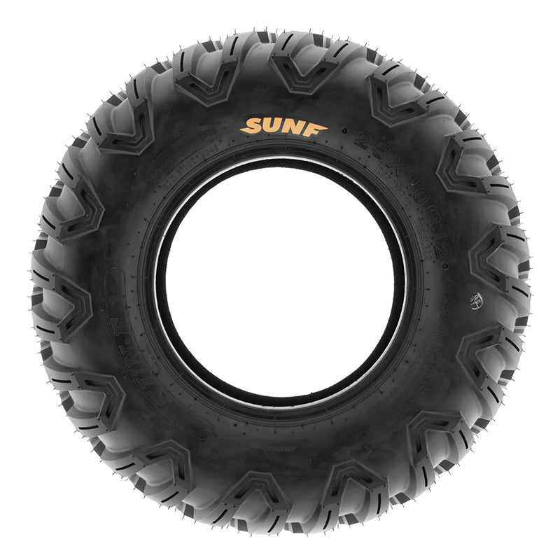 Full sidewall view of the A043 all terrain radial 6-ply tire from SunF tire manufacturer, offered for sale by Ride or Die Tire.
