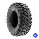 Angled high quality view of single SunF A043 all-terrain 6-ply radial tire, modeled after the Maxxis Ceros design, offered in 12" and 14" rim sizes, with fast and free shipping.