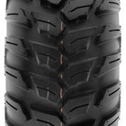 Close up straight on view of the clamshell mold construction all-terrain 6-ply utility and side-by-side tire, also great for ATVs and Quads.