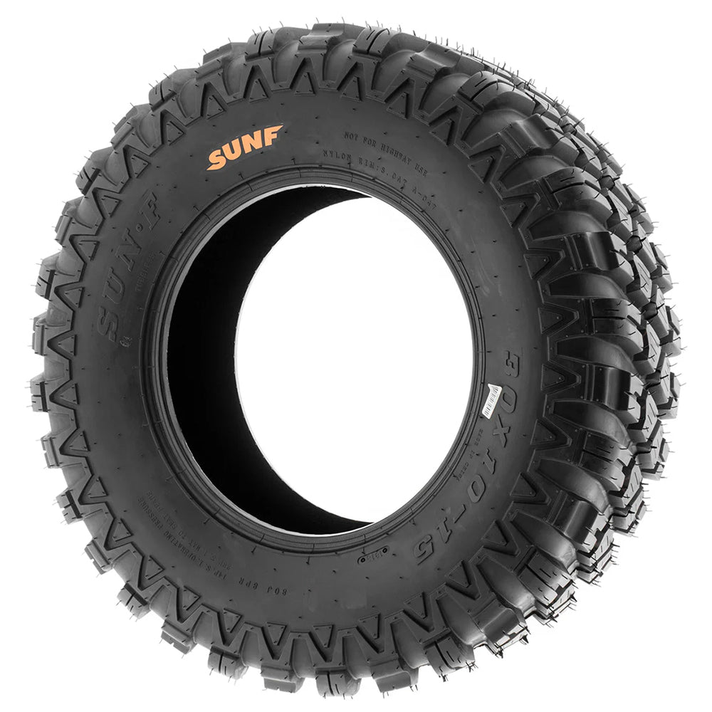 Alternate view of the high performing 8-ply SunF A047 all-terrain all-purpose UTV tire with Bias construction and available in 30x10-15 and 28x10-14 sizes currently.
