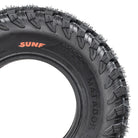 Partial sidewall A060 Matador tire view, displaying the full color SunF sidewall logo, checkered pattern design, and Matador model, in the 32x10R15 AT tire size but also available in 14" rim sizes as well as 33x10R15.