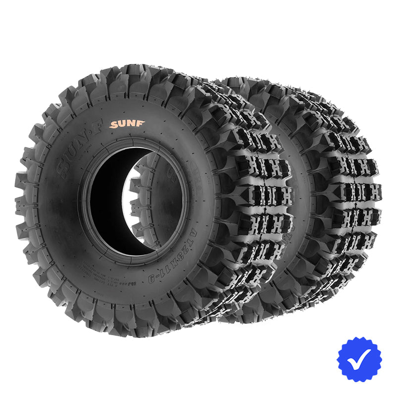 Pair of affordable SunF A027 ATV rear knobby 6-ply tires in 8", 9", 10", and 11" rim sizes, for sale by Ride or Die Tire, offered with free shipping.