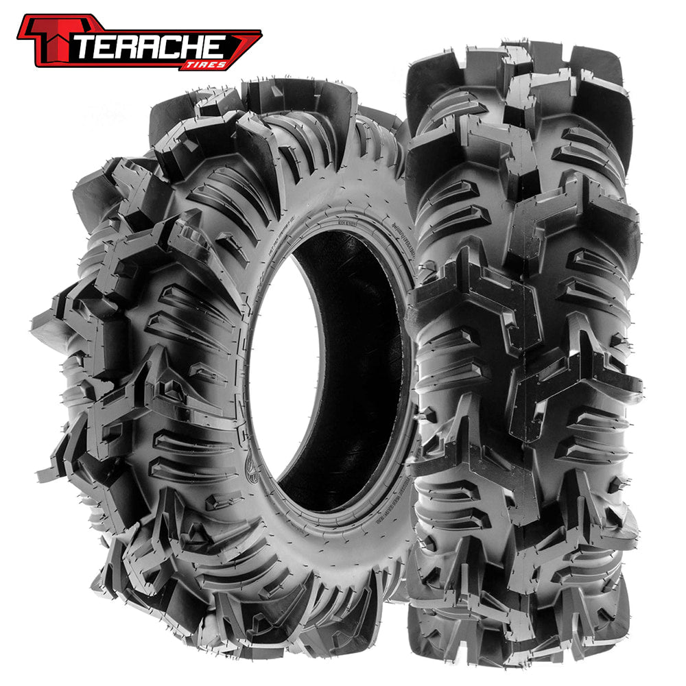 Main product listing photo for the extreme mud terrain Terache Aztex 8-ply UTV, SXS, and ATV tires, designed with bias ply construction, deep lugs, and mud scoop design, offered with fast and free shipping from Ride or Die Tire.