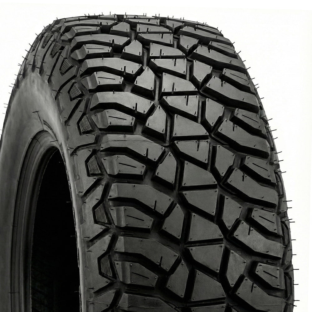Close up angled view of the shoulder design and tread face found on the Valor Tango SXS premium grade tire.