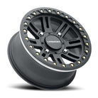 Angled view of the Manx2 356 Beadlock wheel in satin black finish and available in 14" and 15" wheel sizes, manufactured by VISION wheel.