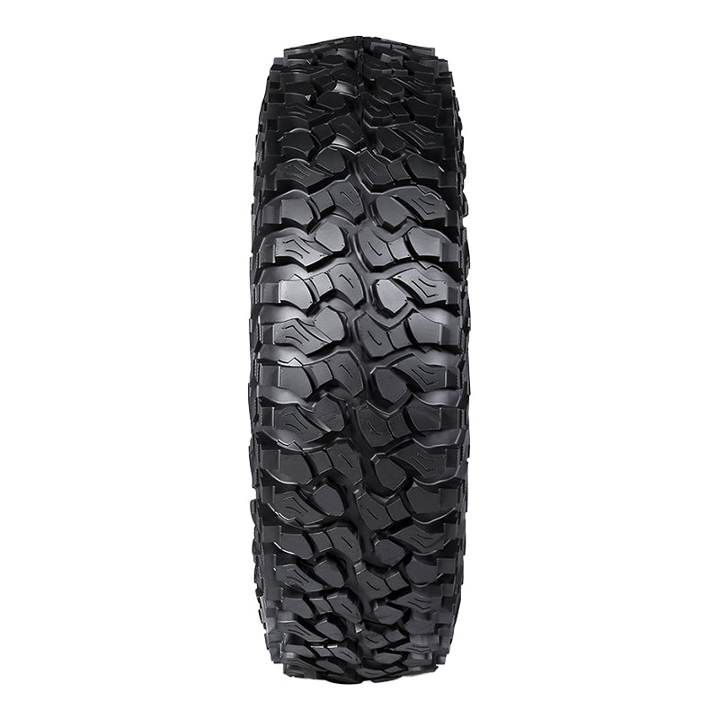 Tread pattern and lug design view of the rugged sticky 15" UTV rock crawling tire by Journey, model Rock Poison, featuring larger spaced interlocking lug pattern with siping.