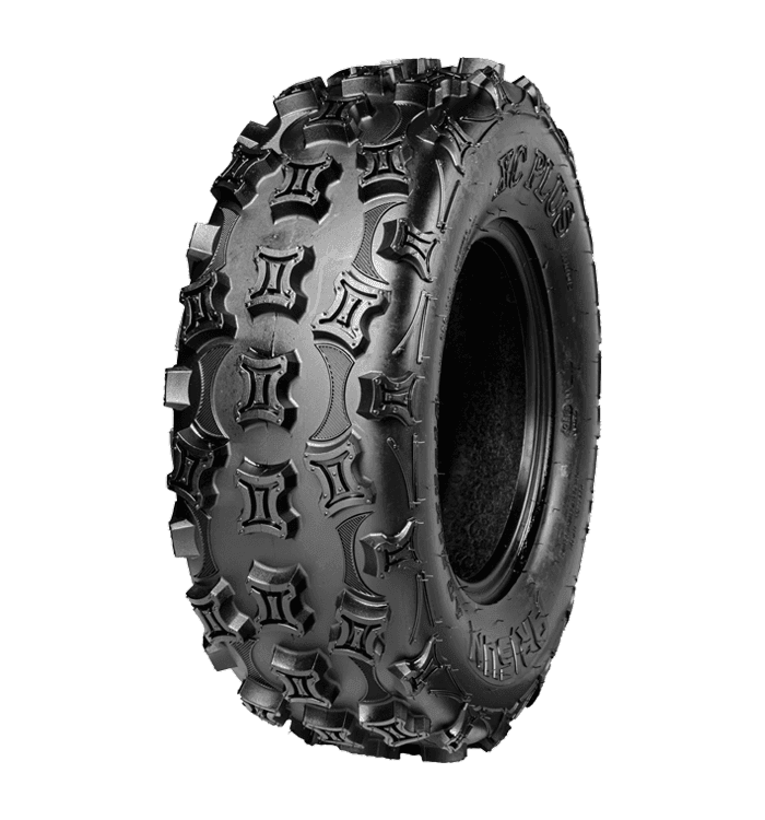 Angled view of tread pattern on ITP Holeshot style Arisux XC Plus ATV replacement tire.