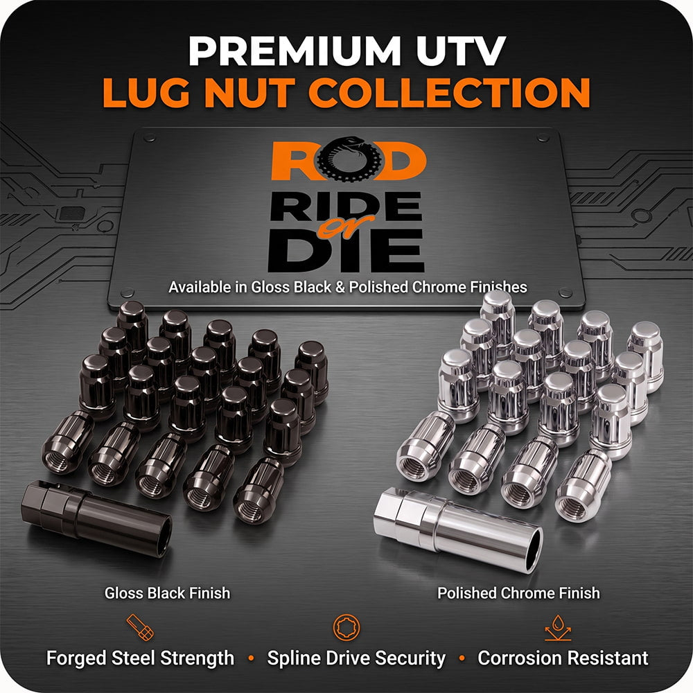 Main collection photo for Ride or Die Tire's lowest priced, highest quality UTV and SXS splined and acorn style lug nuts.