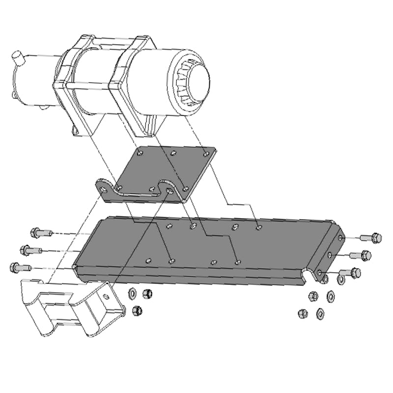Polaris KFI winch mount 100560 diagram and list of components included in the kit sold by Ride or Die Tire, all with free shipping.