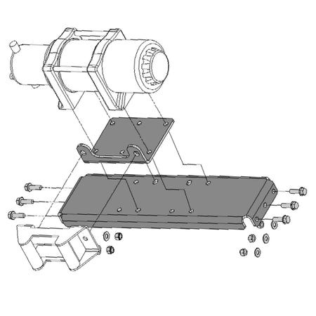 Polaris KFI winch mount 100560 diagram and list of components included in the kit sold by Ride or Die Tire, all with free shipping.