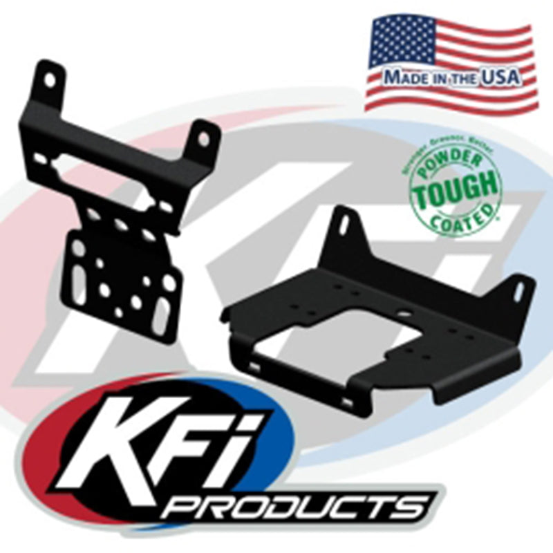 Made in the USA promotional photo of KFI Products designed for UTV and SXS applications winches and winch mounts, featuring high quality construction and tough powder coated finishes.