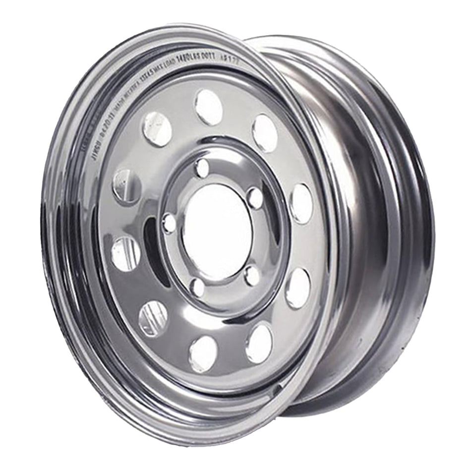 14" Kenda Steel Trailer Wheel (14x5.5JJ / 0-Offset / 3.19 Pilot) Chrome, Dexstar Part# 20368.