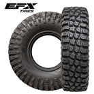 EFX MotoCrusher UTV tires perpendicular to each other with EFX logo on white background