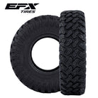 EFX MotoRally UTV tires perpendicular to each other with the EFX tires logo