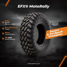 EFX MotoRally tire promotional image highlighting distinct features
