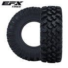 Two perpendicular EFX MotoRavage XL UTV tires with prominent tread pattern on a white background, featuring EFX Tires logo.