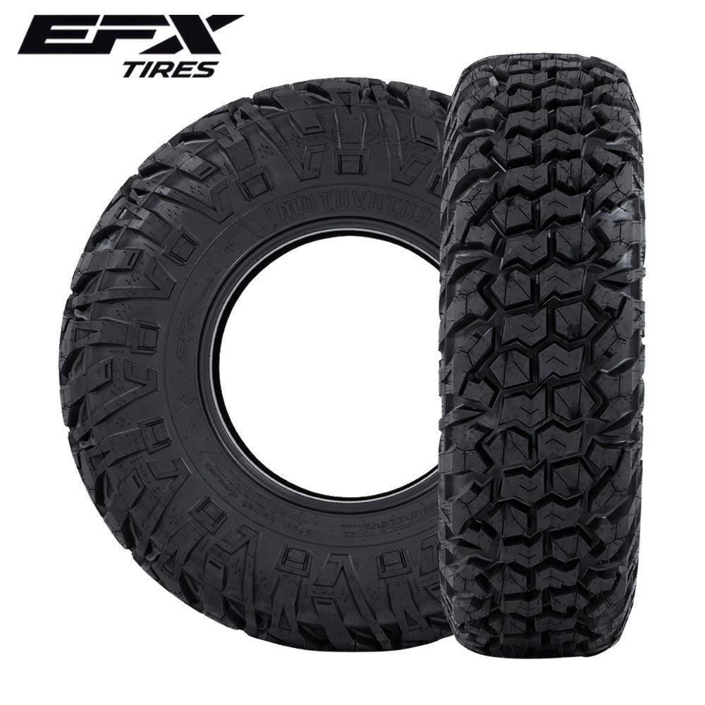 Two EFX Motovator tires with a visible EFX Tires logo on a white background.