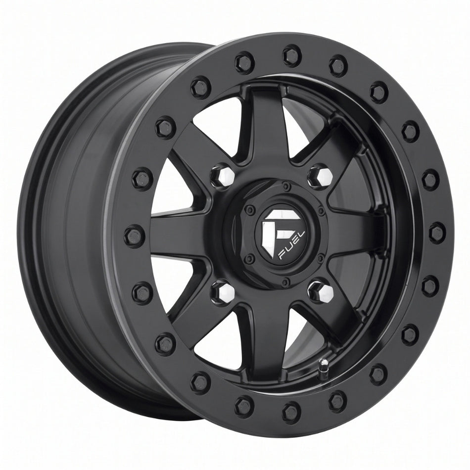 Fuel UTV D936 Maverick HD Matte Black 15x7 Beadlock Wheel on a slight angle on a completely white background