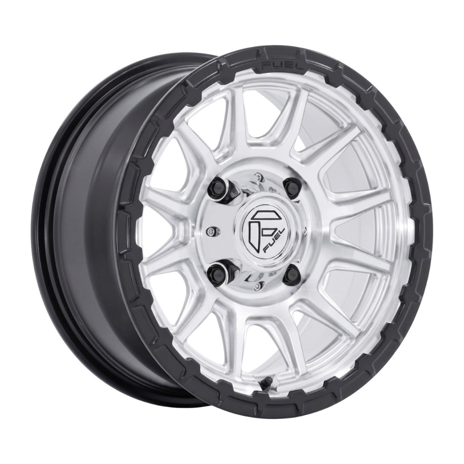 Fuel UTV FV866 Piston 15x7 Inch Wheel with Hyper Silver Machined Finish and Matte Black Lip on white background