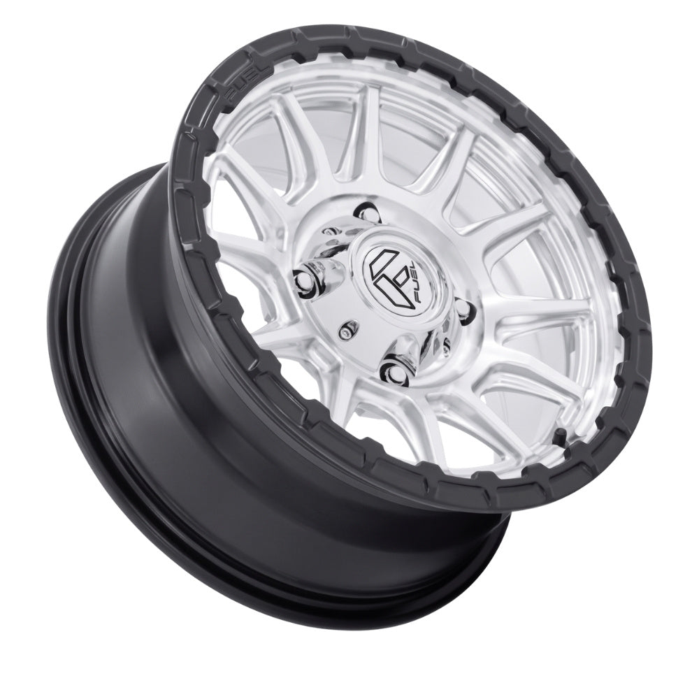 Fuel UTV FV866 Piston 15x7 Inch Wheel with Hyper Silver Machined Finish and Matte Black Lip shown at angle revealing the full wheel depth